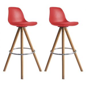 Happy Garden Lot de 2 tabourets scandinaves TOBIAS rouges avec coussin - Rouge