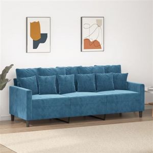 VidaXL Canap&eacute; &agrave; 3 places Bleu 180 cm Velours