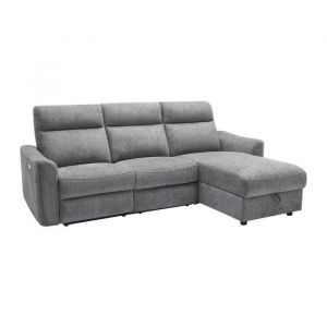Vente-unique - Canapé d'angle droit relax électrique avec rangements en tissu gris chiné morozel