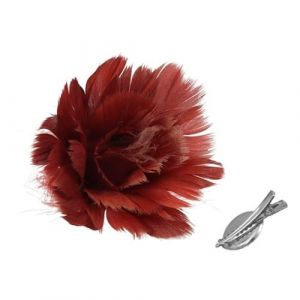 Fleur d&eacute;co plumes sur pince 15x6.5cm rouge - g&eacute;n&eacute;rique 286545