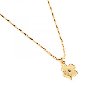 Nature & D&eacute;couvertes Collier Lucky en acier inoxydable dor&eacute; tr&egrave;fle et verre