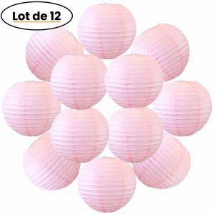 SkyLantern 12x Lanterne Papier 30 cm Rose Pâle - Suspension Boule Papier 30 cm (12'') type Lanterne Japonaise pour Decoration Mariage - 12