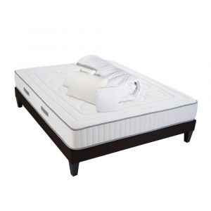 Image de OLYMPE LITERIE Pack Prêt à dormir CRISTAL 160x200 cm Matelas Mémoire de forme + Sommier Bois + Accessoires