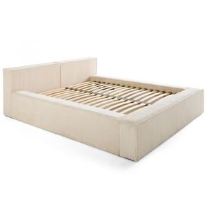 Stella - lit coffre - 140x190 cm - sommier inclus - en velours côtelé - beige