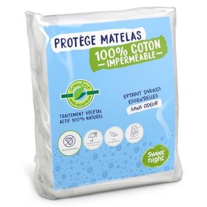 Sweet Night Protège matelas 90x200 cm Greenfirst Actif 100% Naturel et Anti-Acariens Alèse Imperméable Molleton 100% Coton