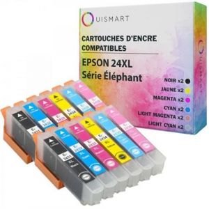 Ouismart 24XL Elephant 12 Cartouches d'encre compatibles EPSON XP-55 XP-750 XP-760 XP-850 XP-860 XP-950 XP-960 XP-9XP-9