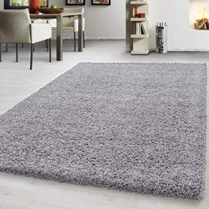 Teppium Uni Tapis de Salon Shaggy Uni Tapis Grisclair 140x200 cm Chambre Tapis Poil Long Moelleux et Doux