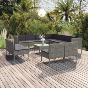 VidaXL Salon de jardin 12 pcs avec coussins Résine tressée Gris n/a