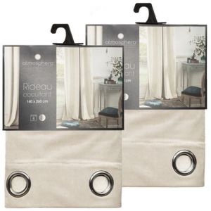 Toilinux - Lot de 2 Rideaux occultants en polyester effet velours - Ivoire - 140 x 260 cm