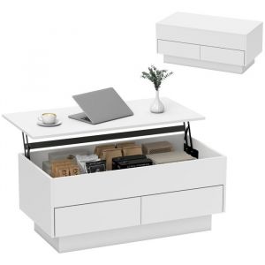 Homcom Table basse relevable - compartiment caché et 2 tiroirs - panneau de particules - 100 x 50 x 44 cm - blanc