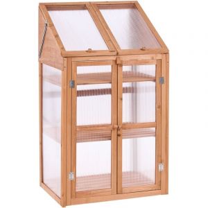 Image de Beliani Serre de Balcon en Bois &agrave; 3 Niveaux avec Double Porte et Panneau Transparent Meuble de Jardin Marron Clair Volvera