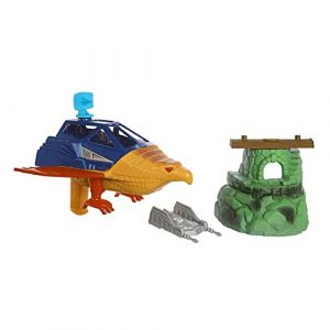Mattel Coffret Les Maîtres de l’Univers Origins Jet et Bunker de Super-héros, avec Talon Fighter et Point Dread, 14 cm,
