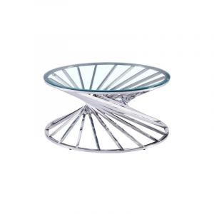 Homy France - Table basse ronde nautilus chromé plateau verre D80 cm