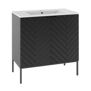 Meuble simple vasque encastrée 80cm sur pieds Daria Noir
