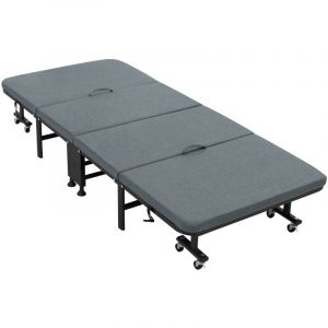 Ecd Germany - Lit d'appoint 80x190 cm, Lit Simple Pliable, avec Matelas/Rembourrage, Lit de Voyage sur 8 Roues, Cadre en Acier, Stable jusqu'à 200