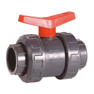 sferaco Vanne &agrave; sph&egrave;re PVC-U PN16 raccord &Oslash;40 passage &Oslash;32 &agrave; coller Manette rouge