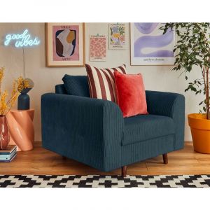 Fauteuil en velours côtelé bleu nuit