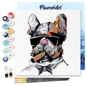 Mini peinture au numéro : Chien au Cigare - toile tendue sur chassis