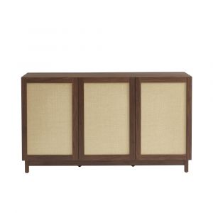 Buffet effet noyer et rotin 3 portes 140cm