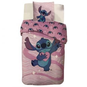 STITCH OFFRE SON COEUR - LILO ET STITCH --DISNEY- PARURE DE LIT- HOUSSE DE COUETTE 140X200 CM + TAIE - 65X65 CM-NEUF-COTON. ROSE.