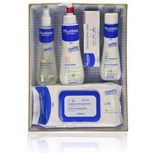 Mustela B&eacute;b&eacute; Panier bleu avec eau de Cologne, cr&egrave;me Hydra B&eacute;b&eacute;, cr&egrave;me Vitamin Barrier, gel dermo-nettoyant, lingettes