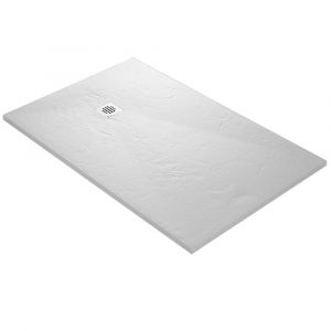 Receveur de douche blanc 200 x 100 cm haute densité aspect ardoise - grille carrée centrée