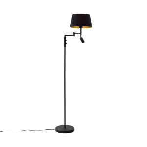 Qazqa Lampadaire noir avec abat-jour noir et liseuse orientable - Ladas