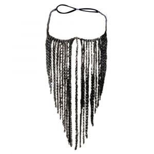 Voile facial gothique franges strass noir femme - générique 16146