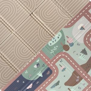 Beaba Tapis de Motricité XXL 200x150 cm, Tapis d'Eveil Réversible 2 Faces, Mousse Haute Densité 1,5 cm, Imperméable, Facile à Nettoyer, Pliable avec Sac de Transport, Play Life/Arch