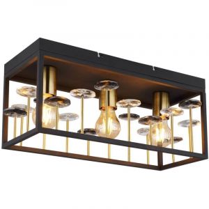 Globo Plafonnier Cristaux Lampe de salle à manger Plafonnier design 3 flammes, métal noir or, 3x douille E27, LxlxH 45x18x20 cm