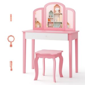 Coast Children's Dressing Table Set Pink - 70x34x95 cm Table avec tabouret et miroir pliant 3 pi&egrave;ces