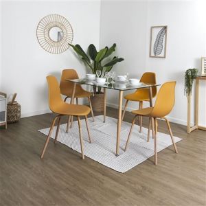 VERANA - Ensemble Table en Verre + 4 Chaises PP Jaune - Altobuy