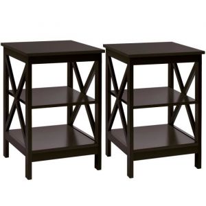 Lot de 2 Tables de Chevet, Tables de Nuit à 3 Niveaux en Forme de x, Structure Stable pour Chambre, Salon, Montage Facile - Costway