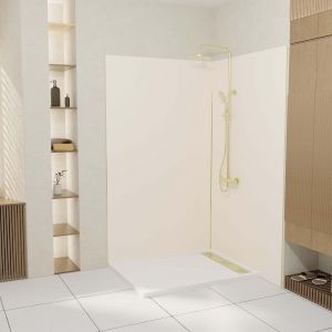 Aurlane Pack 2 Panneaux Muraux en Aluminium Ivoire 120x210 cm + Profil&eacute;s Finition et Angle Or Dor&eacute; Bross&eacute;