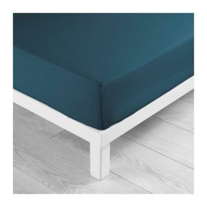 Drap housse 1 personne 90 x 200 cm uni 57 fils lina Bleu