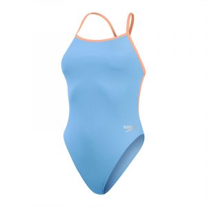 Speedo Women's Eco+ Solid Vback - Maillot de bain natation femme Curious Blue / Disco Peach 38