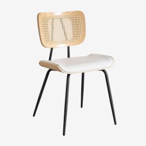 Pack de 4 chaises de salle à manger en bois, rotin et similicuir Raysa SKLUM Bois Naturel