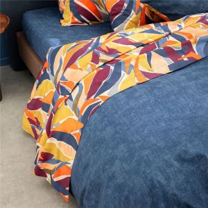 Drap plat PIA percale motif feuillage multicolore