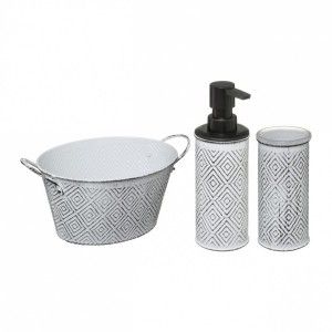 Image de Set 3 Accessoires Salle de Bain "Ethnique" 22cm Blanc Prix