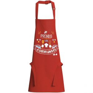 Declikdeco Tablier de cuisine enfant Je prends les commandes Rouge 52 x 63