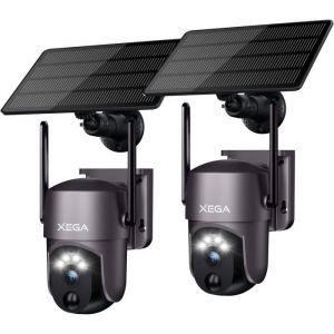 Image de Xega 2 Pièces-Caméra de sécurité Solaire extérieure sans Fil, caméra de vidéosurveillance PTZ 2K Caméra de Surveillance Wi-FI Vision Nocturne Couleur PIR Détection Humaine Audio bidirectionnel