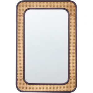 Beliani Miroir Suspendu Rectangulaire 60 x 90 cm Cadre Tresse Viennoise mdf Bois Clair Noir Bernas