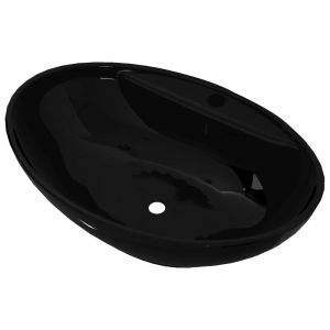 Vasque ovale à trou trop-plein/robinet céramique pour salle de bain noir 02_0002496