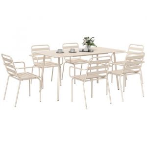 Outsunny Salon de jardin 7 pi&egrave;ces table et 6 chaises empilables beige