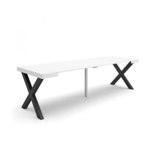 Table console extensible, Console meuble, 260, Pour 12 personnes, Pieds bois massif, Style moderne, Blanc - Skraut Home