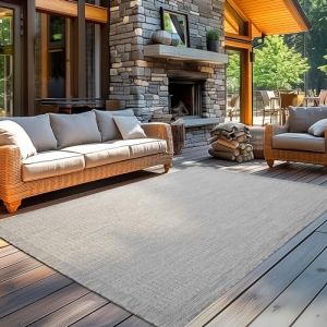 Tapis d'ext&eacute;rieur 240x340 cm Gris Tapis balcon cuisine et terrasse unicolore en tissage plat r&eacute;sistant aux intemp&eacute;ries