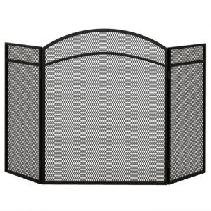 Homcom Pare-feu cheminée pliable 3 panneaux métal maille losange noir