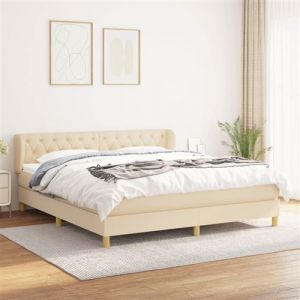 3127058 Vidaxl Lit &Agrave; Sommier Tapissier Avec Matelas Cr&egrave;me 160x200 Cm Tissu