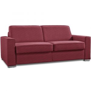 Italian Spirit Canapé convertible 3 places EXCELLENCE 140 cm sommier lattes matelas MEMORY 18 cm inclus tissu tweed rouge