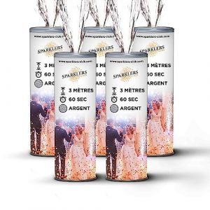 Lot de 5 Jets de Scène 3 Mètres - 60 Secondes couleur Argent Set Jet de scène d'Intérieur à Étincelles Froides pour Mariage